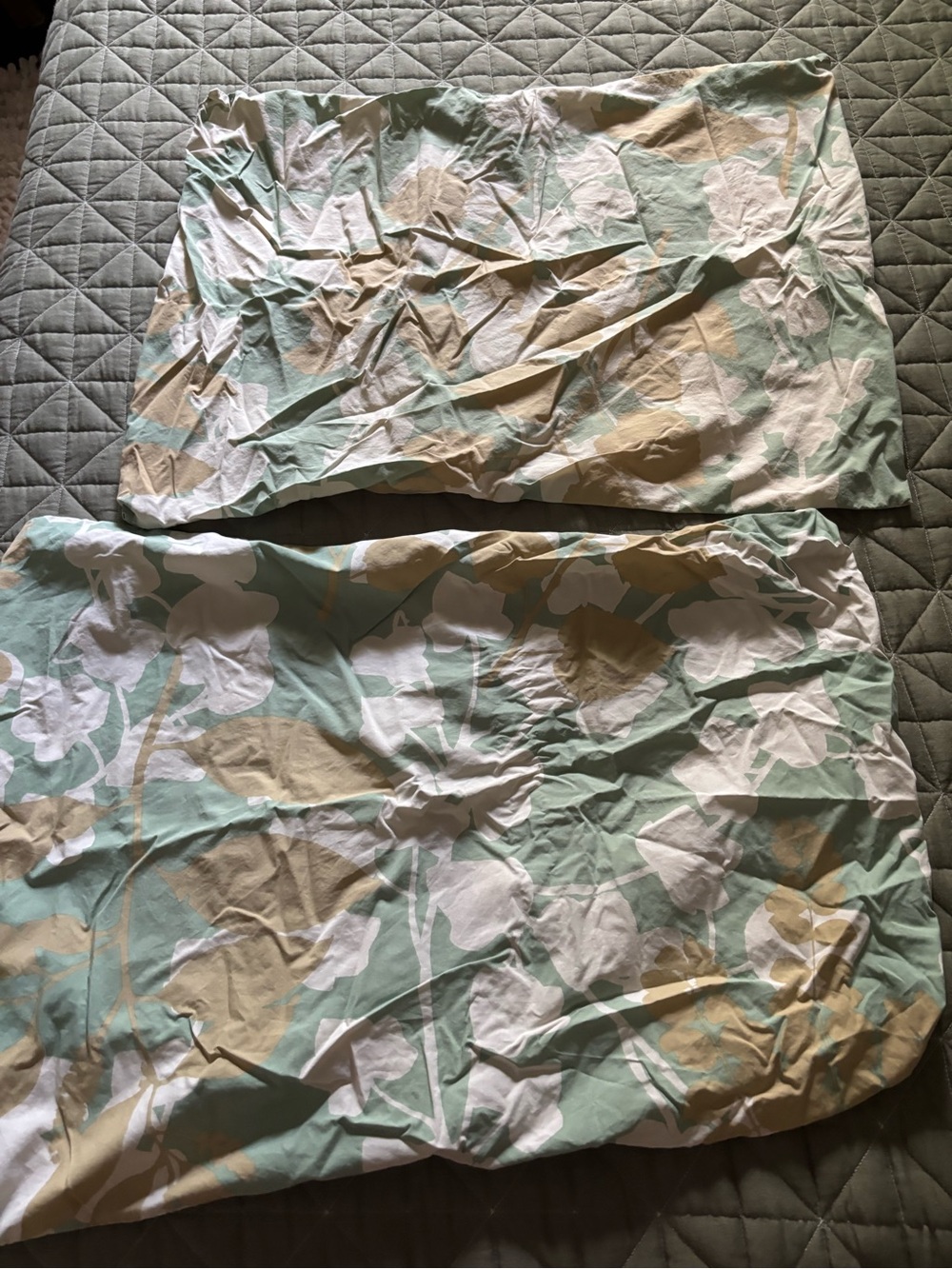 Floral Pillowcase Set in Mint, White & Tan